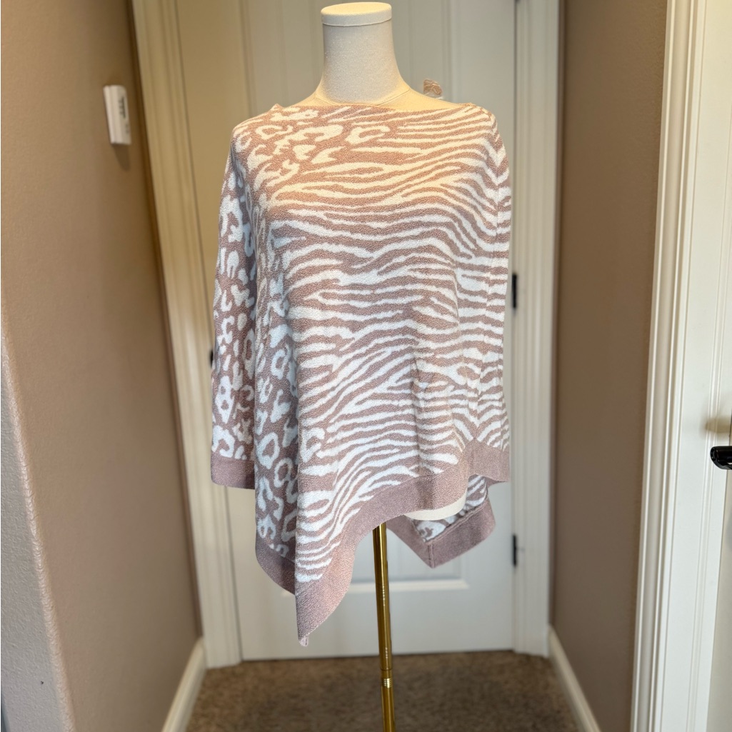 Barefoot Dreams Cozychic Ultra Lite Animal Print Poncho In The Faded Rose